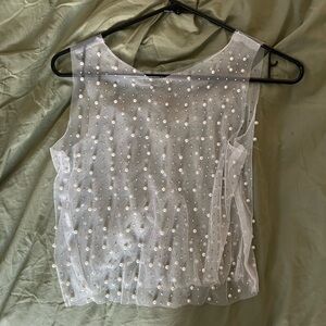 White Beaded Sheer Sleeveless Top